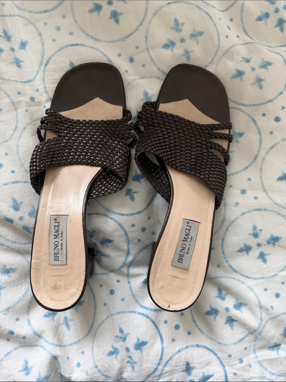 Bruno Magli Dark Brown Woven Leather Slide Mules